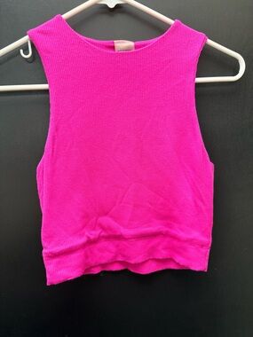 Kittenish Hot Pink Ribbed Crewneck Crop Top